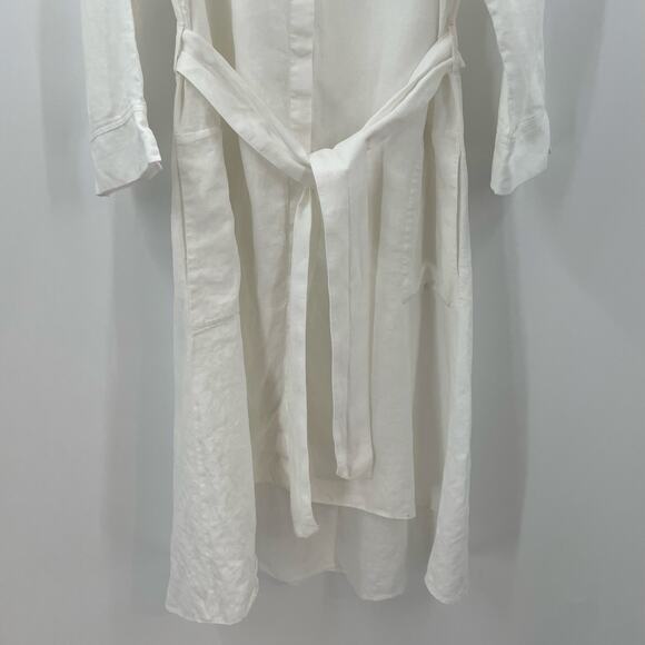 Saks Fifth Avenue Belted Linen Shirt Dress White XL - Picture 5 of 10